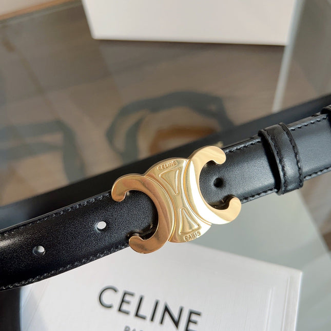 TRIOMPHE BELT 24MM IN GLOSSY BLACK CALFSKIN WITH GOLD BUCKLE