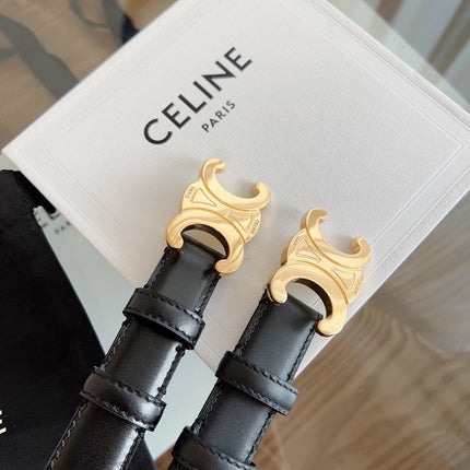 TRIOMPHE BELT 24MM IN GLOSSY BLACK CALFSKIN WITH GOLD BUCKLE