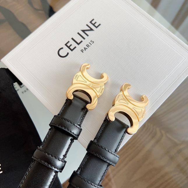 TRIOMPHE BELT 24MM IN GLOSSY BLACK CALFSKIN WITH GOLD BUCKLE