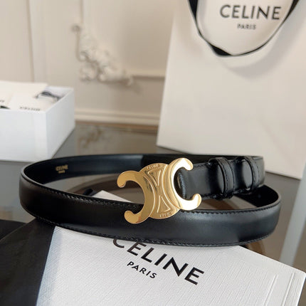 TRIOMPHE BELT 24MM IN GLOSSY BLACK CALFSKIN WITH GOLD BUCKLE