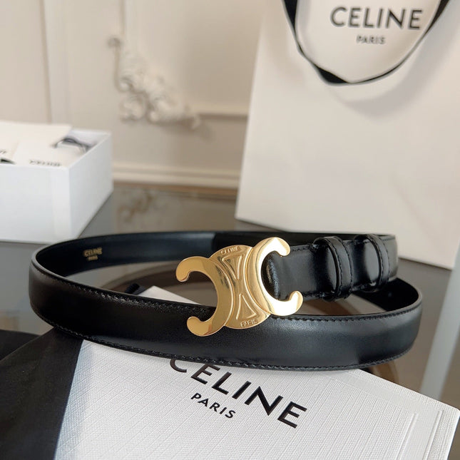 TRIOMPHE BELT 24MM IN GLOSSY BLACK CALFSKIN WITH GOLD BUCKLE