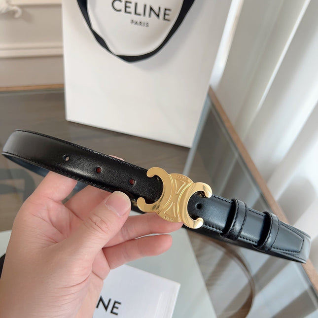 TRIOMPHE BELT 24MM IN GLOSSY BLACK CALFSKIN WITH GOLD BUCKLE