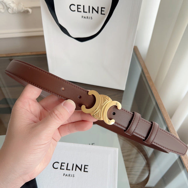 TRIOMPHE BELT 24MM IN BROWN CALFSKIN WITH GOLD BUCKLE
