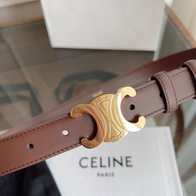TRIOMPHE BELT 24MM IN BROWN CALFSKIN WITH GOLD BUCKLE
