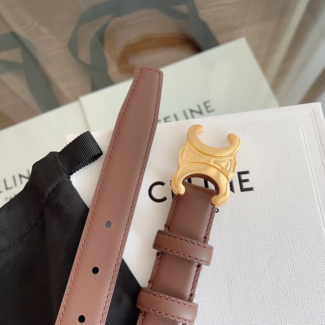 TRIOMPHE BELT 24MM IN BROWN CALFSKIN WITH GOLD BUCKLE