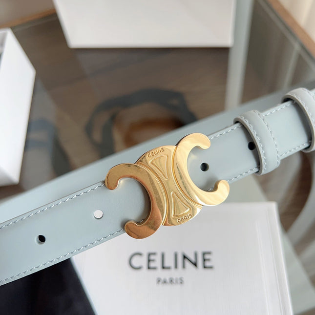TRIOMPHE BELT 24MM IN ASH GRAY CALFSKIN WITH GOLD BUCKLE
