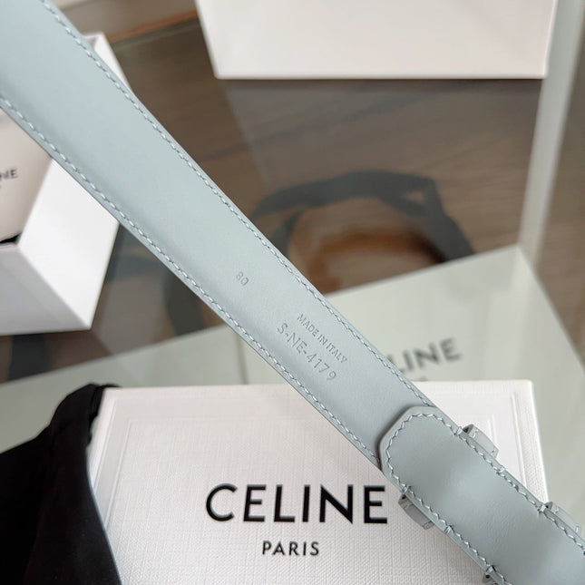 TRIOMPHE BELT 24MM IN ASH GRAY CALFSKIN WITH GOLD BUCKLE