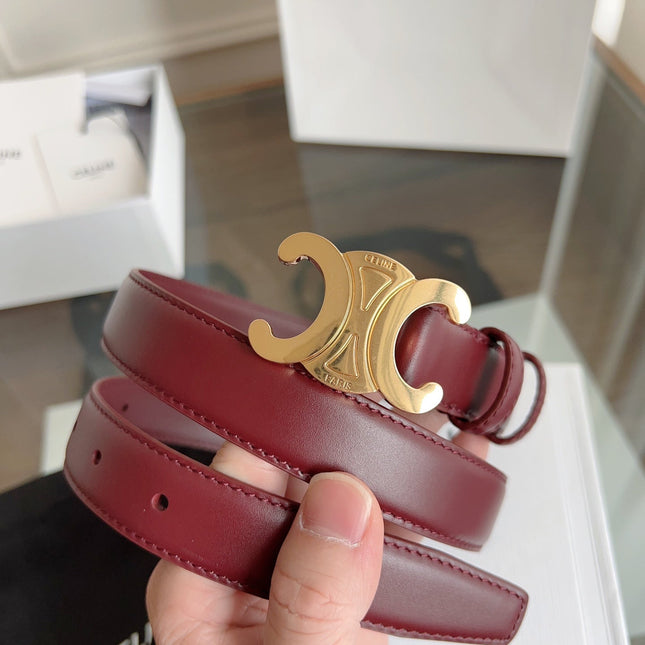 TRIOMPHE BELT 24MM IN WINE RED CALFSKIN WITH GOLD BUCKLE