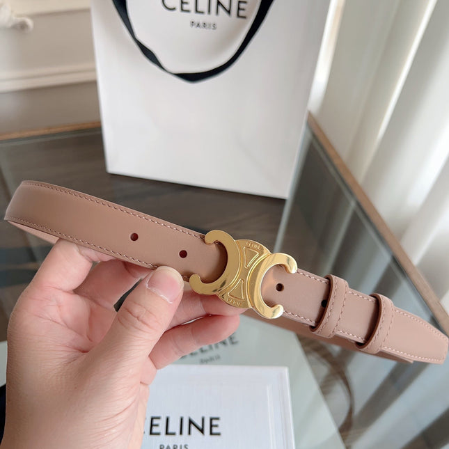 TRIOMPHE BELT 24MM IN BEAVER BROWN CALFSKIN WITH GOLD BUCKLE