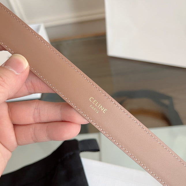 TRIOMPHE BELT 24MM IN BEAVER BROWN CALFSKIN WITH GOLD BUCKLE