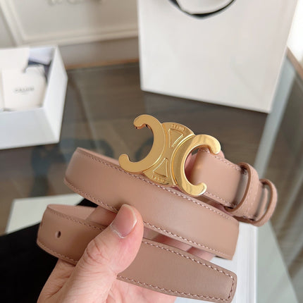 TRIOMPHE BELT 24MM IN BEAVER BROWN CALFSKIN WITH GOLD BUCKLE