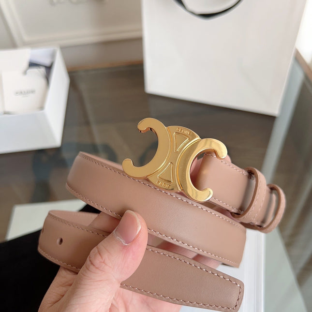 TRIOMPHE BELT 24MM IN BEAVER BROWN CALFSKIN WITH GOLD BUCKLE