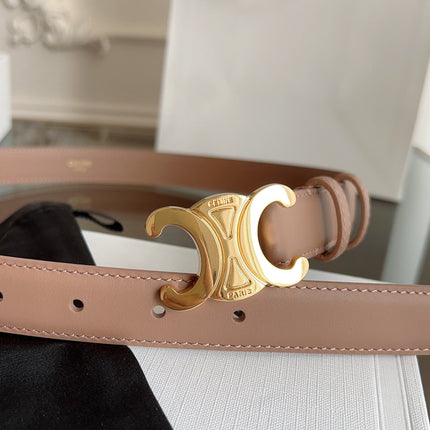 TRIOMPHE BELT 24MM IN BEAVER BROWN CALFSKIN WITH GOLD BUCKLE
