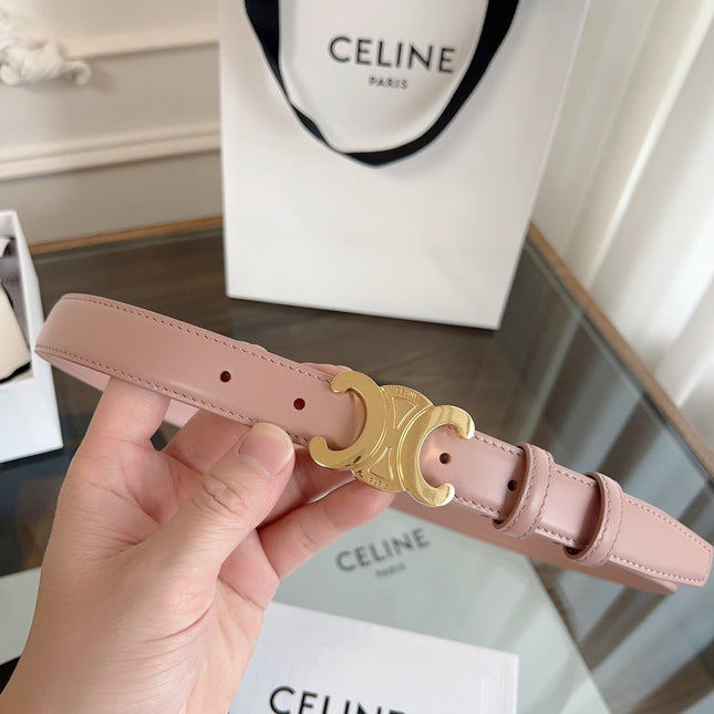 TRIOMPHE BELT 24MM IN TEA ROSE CALFSKIN WITH GOLD BUCKLE