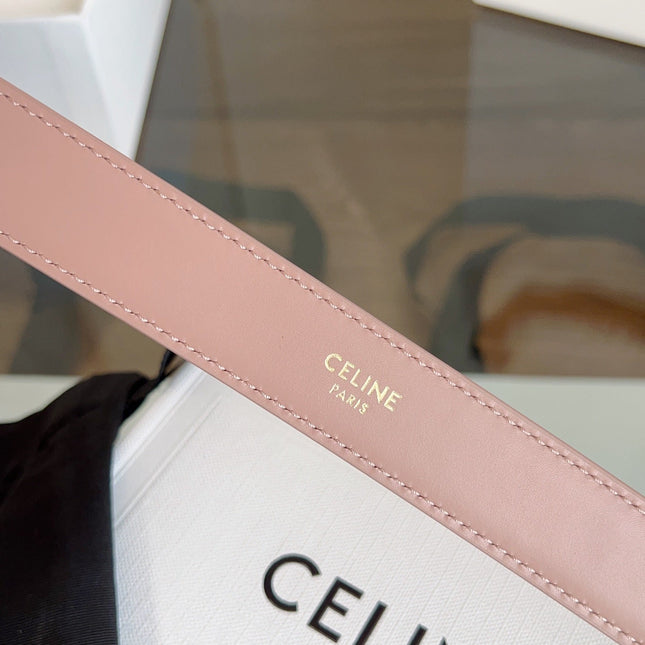 TRIOMPHE BELT 24MM IN TEA ROSE CALFSKIN WITH GOLD BUCKLE