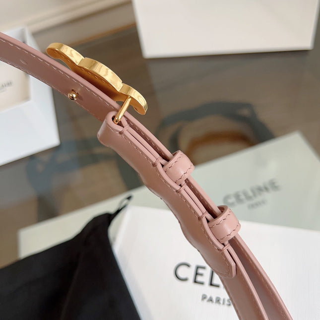 TRIOMPHE BELT 24MM IN TEA ROSE CALFSKIN WITH GOLD BUCKLE