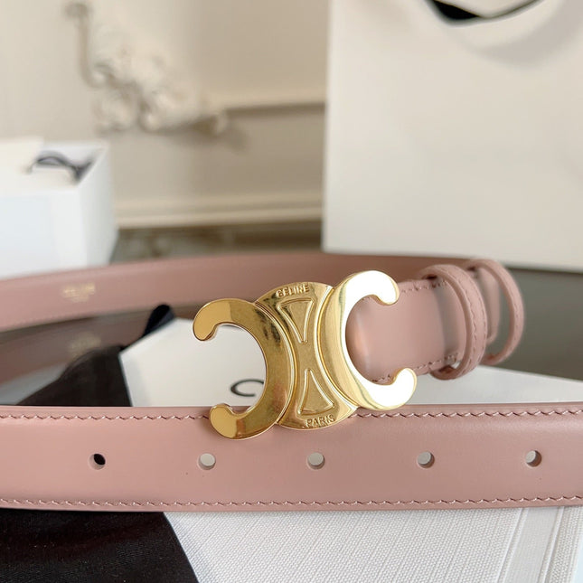 TRIOMPHE BELT 24MM IN TEA ROSE CALFSKIN WITH GOLD BUCKLE