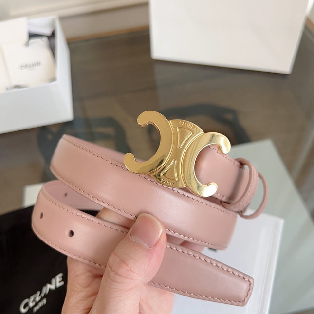 TRIOMPHE BELT 24MM IN TEA ROSE CALFSKIN WITH GOLD BUCKLE