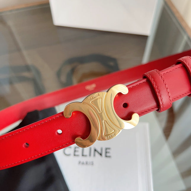 TRIOMPHE BELT 24MM IN RED CALFSKIN WITH GOLD BUCKLE