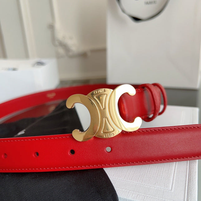 TRIOMPHE BELT 24MM IN RED CALFSKIN WITH GOLD BUCKLE