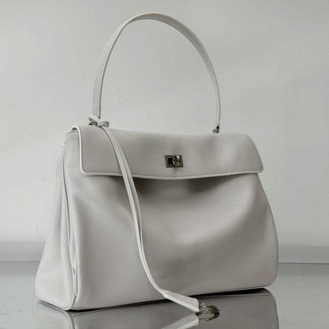 RODEO MEDIUM BAG 35 IN WHITE SMOOTH CALFSKIN SILVER HARDWARE
