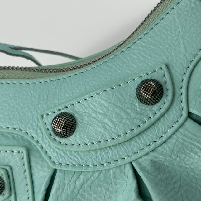 LE CAGOLE SMALL SHOULDER BAG 26 WITH RHINESTONES IN MINT GREEN LAMBSKIN