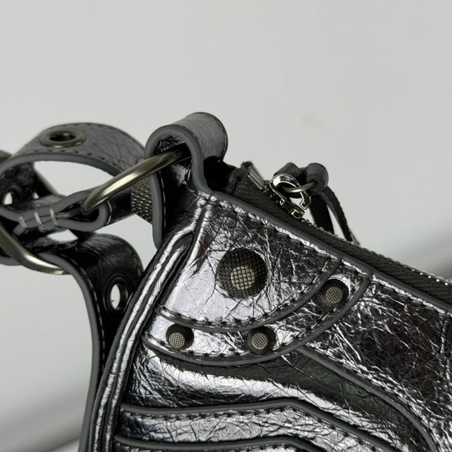 LE CAGOLE SMALL SHOULDER BAG 26 WITH RHINESTONES IN SILVER METALLIC ARENA LAMBSKIN