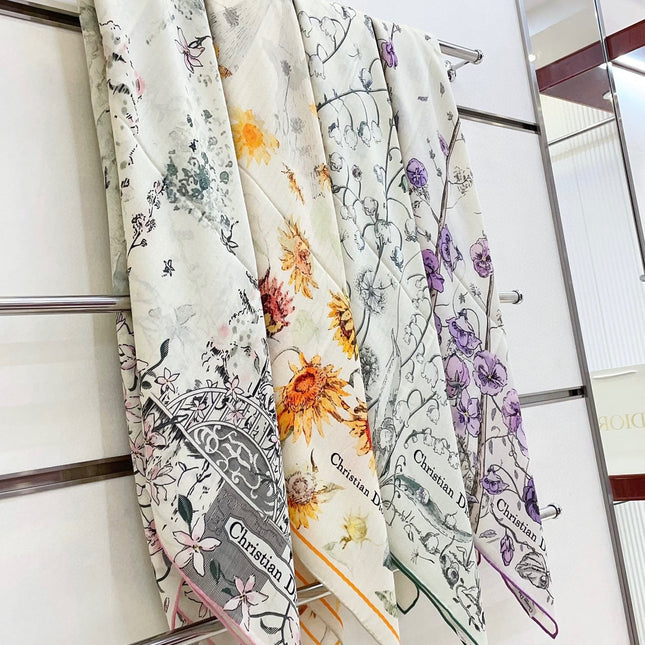 SCARF 140 CM IN WHITE MIX TEAL GREEN CASHMERE AND SILK 376423