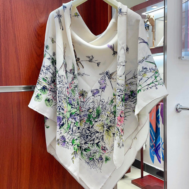 SCARF 140 CM IN WHITE MONOGRAM SILK AND CASHMERE 415163