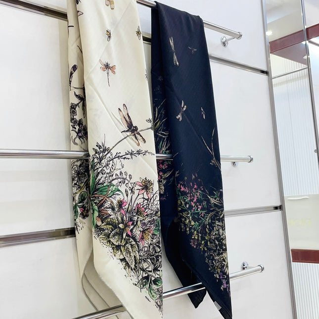 SCARF 140 CM IN WHITE MONOGRAM SILK AND CASHMERE 415163