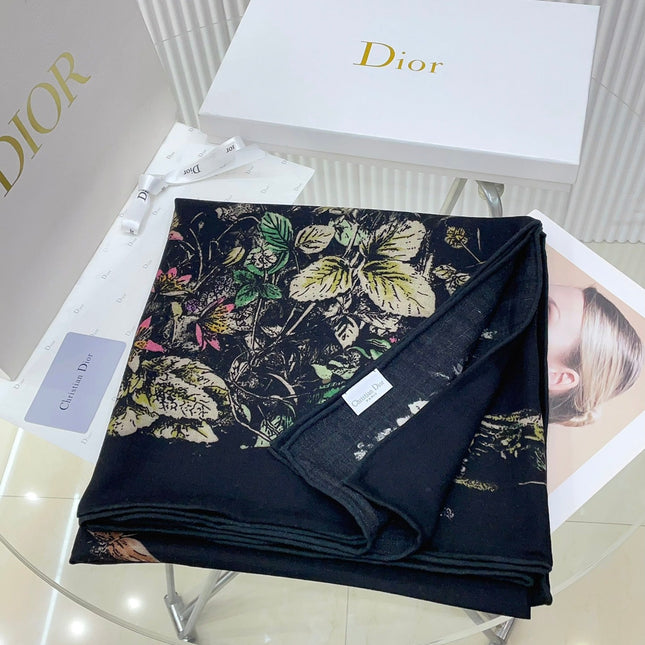 SCARF 140 CM IN BLACK MONOGRAM SILK AND CASHMERE 378469