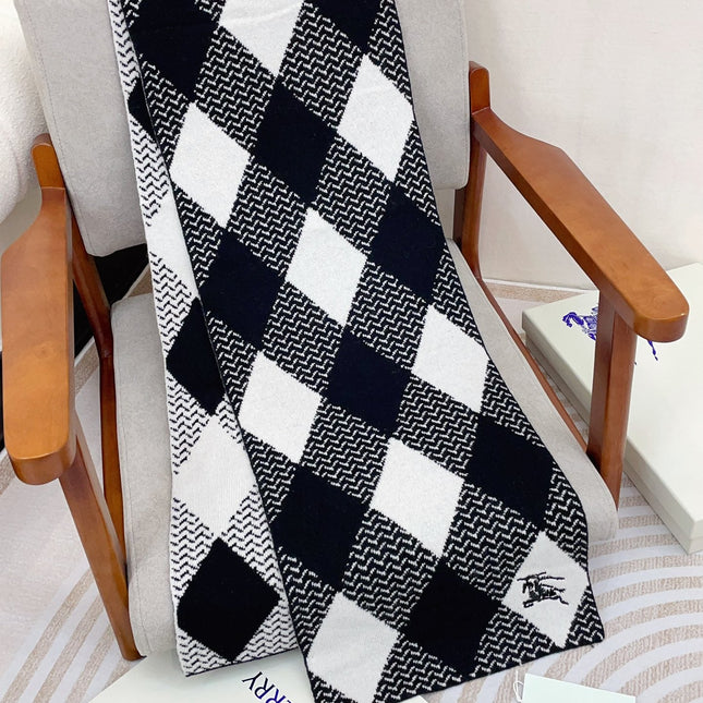 ARGYLE WOOL SCARF 190 CM BLACK MIX WHITE 394596