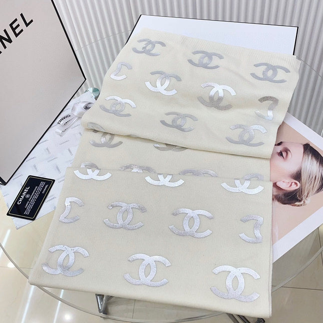 SCARF 190 CM IN WHITE CASHMERE WITH SILVER LOGO 401169