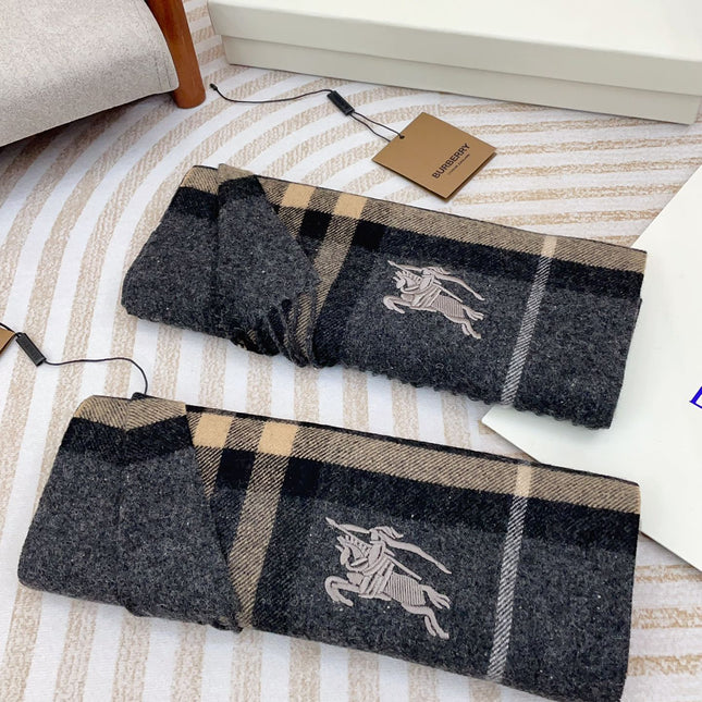 CLASSIC WOOL CHECK SCARF 180 CM DARK GRAY MIX CAMEL BROWN 402098
