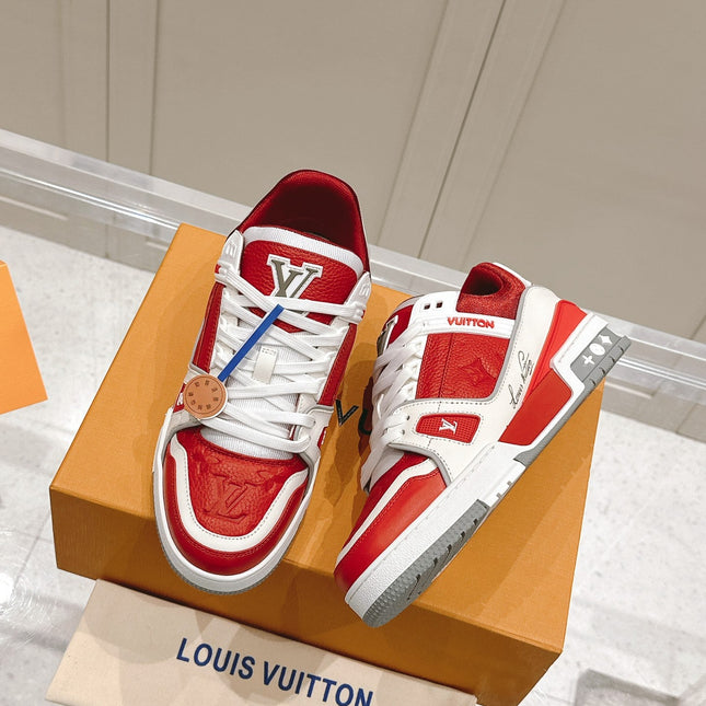 LV TRAINER SNEAKER IN SARI RED GRAINED CALFSKIN