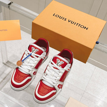 LV TRAINER SNEAKER IN SARI RED GRAINED CALFSKIN