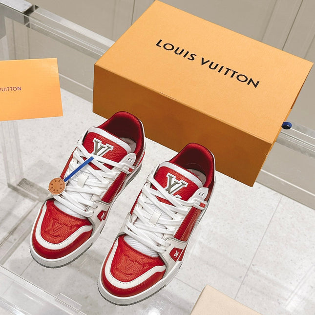 LV TRAINER SNEAKER IN SARI RED GRAINED CALFSKIN