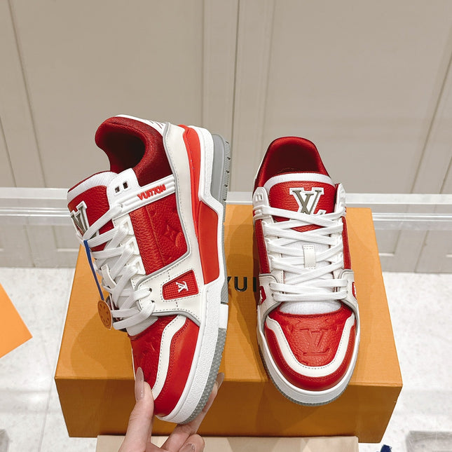 LV TRAINER SNEAKER IN SARI RED GRAINED CALFSKIN