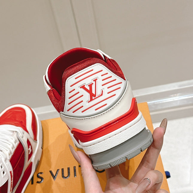 LV TRAINER SNEAKER IN SARI RED GRAINED CALFSKIN