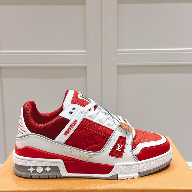 LV TRAINER SNEAKER IN SARI RED GRAINED CALFSKIN
