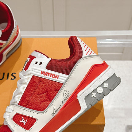 LV TRAINER SNEAKER IN SARI RED GRAINED CALFSKIN