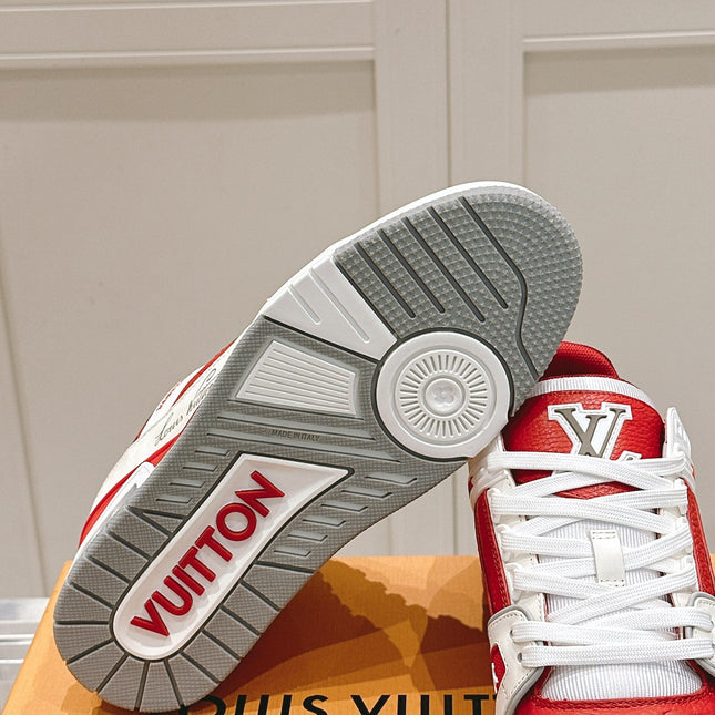 LV TRAINER SNEAKER IN SARI RED GRAINED CALFSKIN