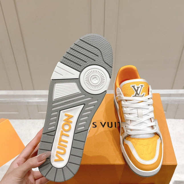 LV TRAINER SNEAKER IN SAFFRAN YELLOW GRAINED CALFSKIN