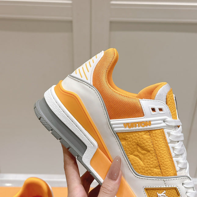 LV TRAINER SNEAKER IN SAFFRAN YELLOW GRAINED CALFSKIN