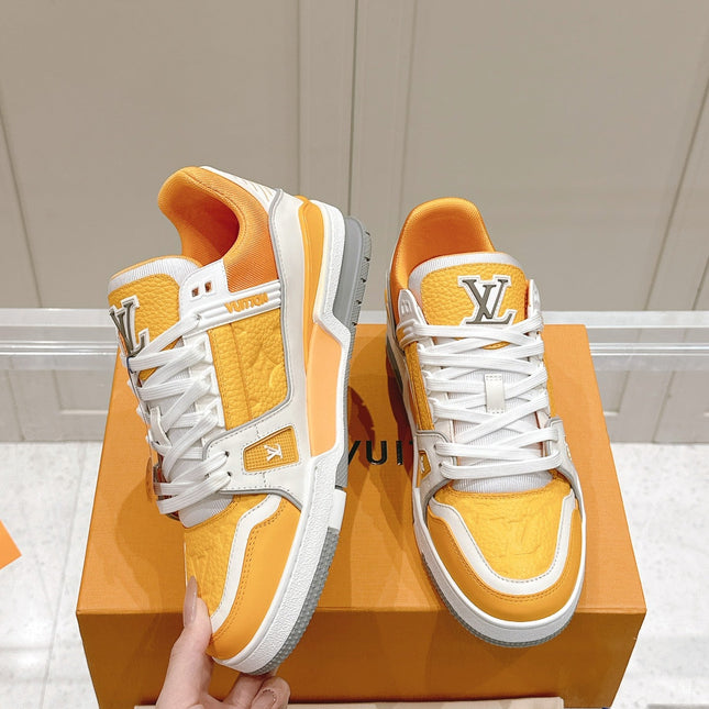 LV TRAINER SNEAKER IN SAFFRAN YELLOW GRAINED CALFSKIN