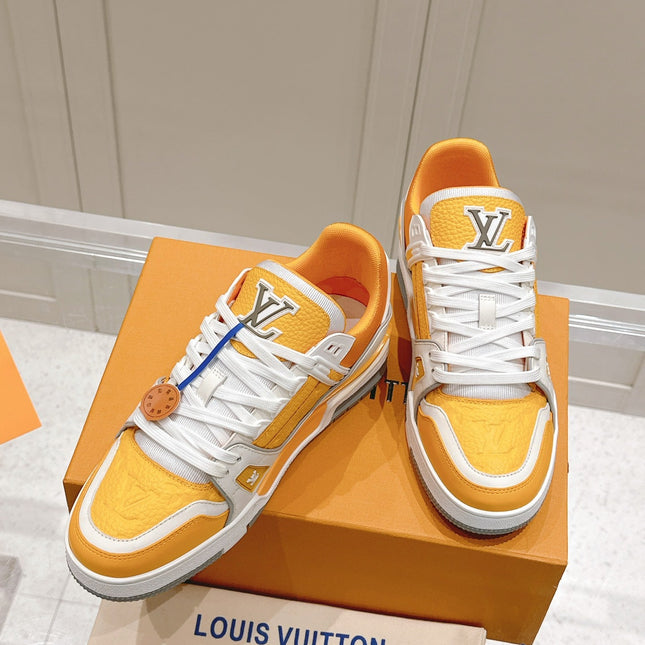 LV TRAINER SNEAKER IN SAFFRAN YELLOW GRAINED CALFSKIN