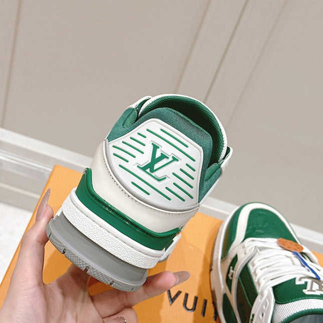 LV TRAINER SNEAKER IN BORNEO GREEN GRAINED CALFSKIN