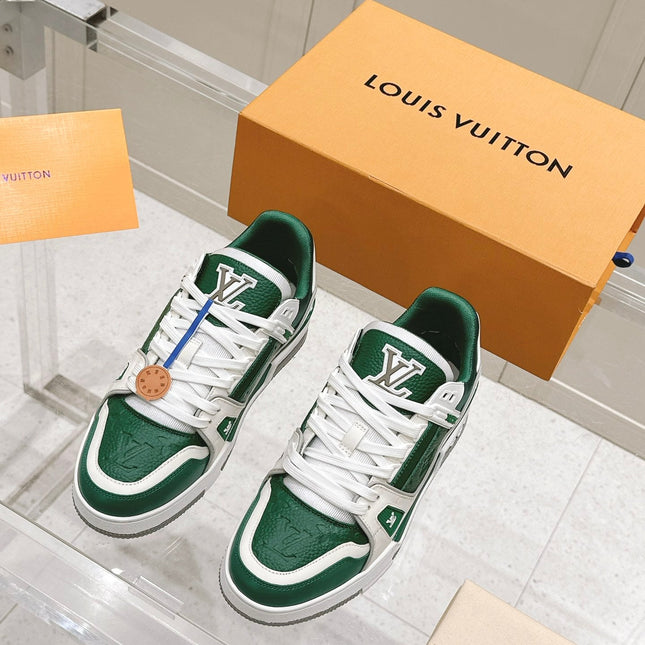 LV TRAINER SNEAKER IN BORNEO GREEN GRAINED CALFSKIN
