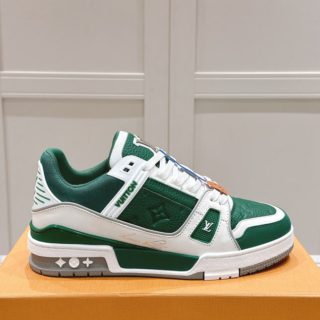 LV TRAINER SNEAKER IN BORNEO GREEN GRAINED CALFSKIN