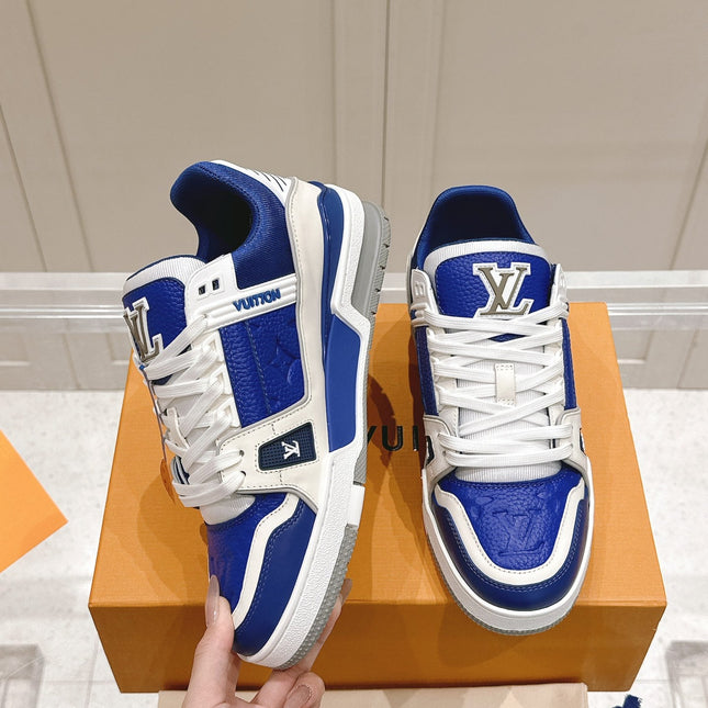 LV TRAINER SNEAKER IN GASTON BLUE GRAINED CALFSKIN